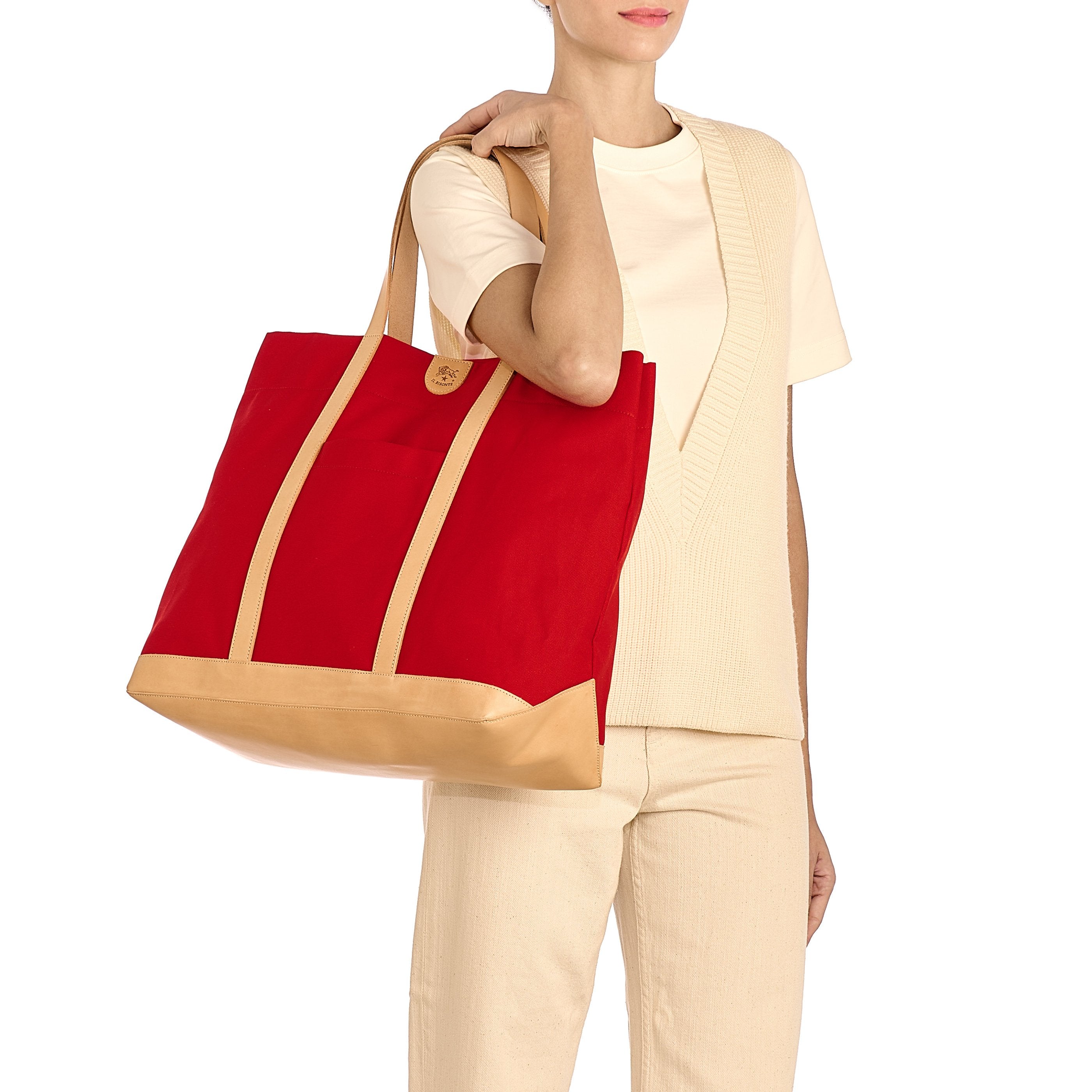 Il Bisonte Shopping Shopper Canvas rot-natur