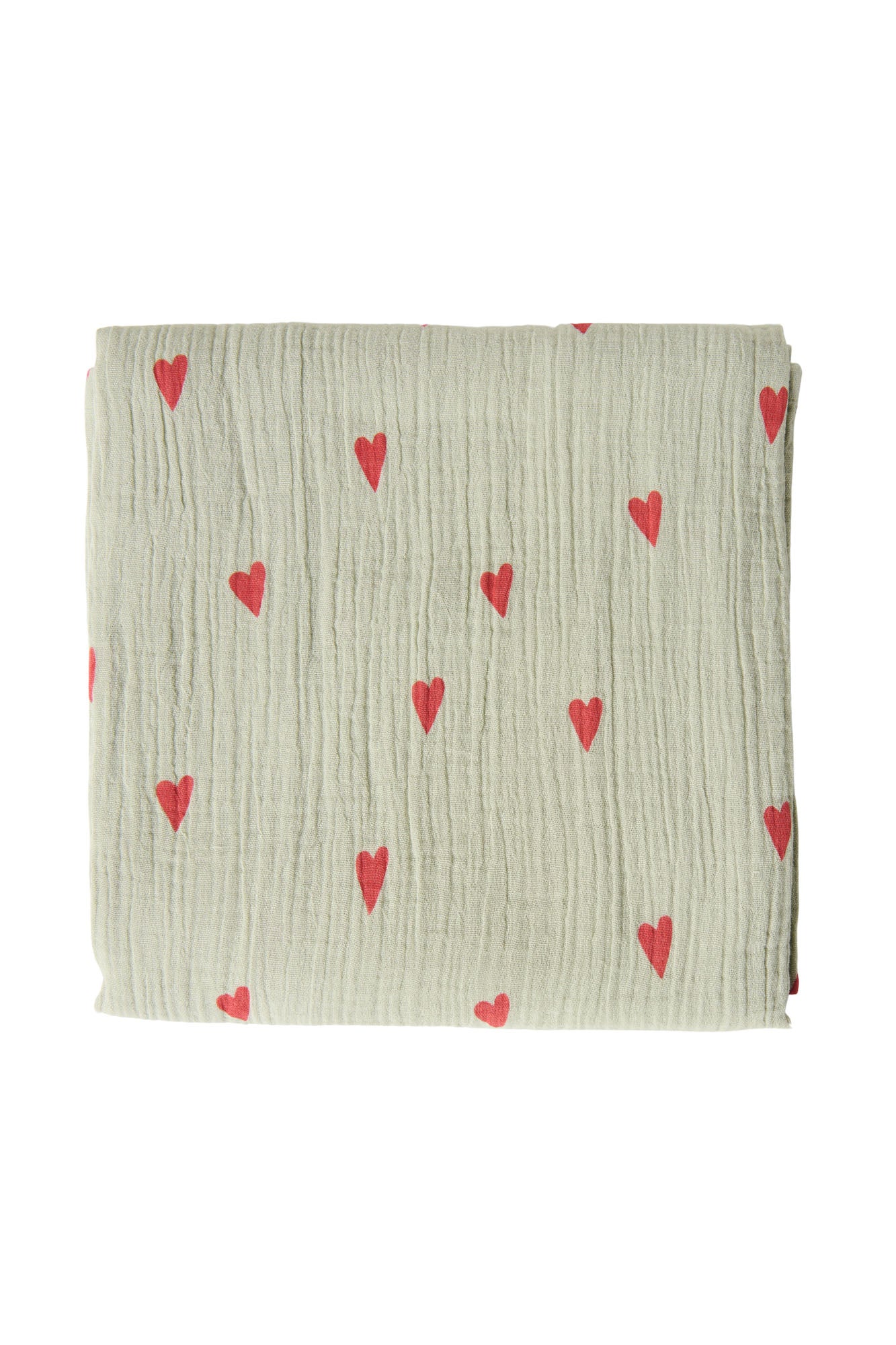 Studio Noos Mulltuch Large Green Hearts Musselin