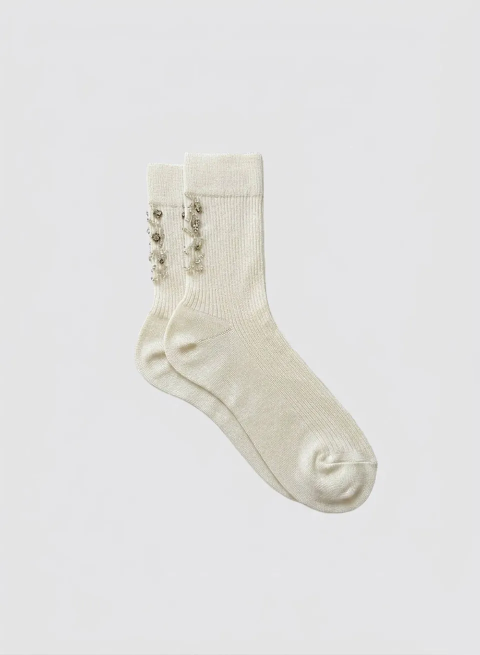 Maria la Rosa Luxury Socks Seidensocken Off White Strass