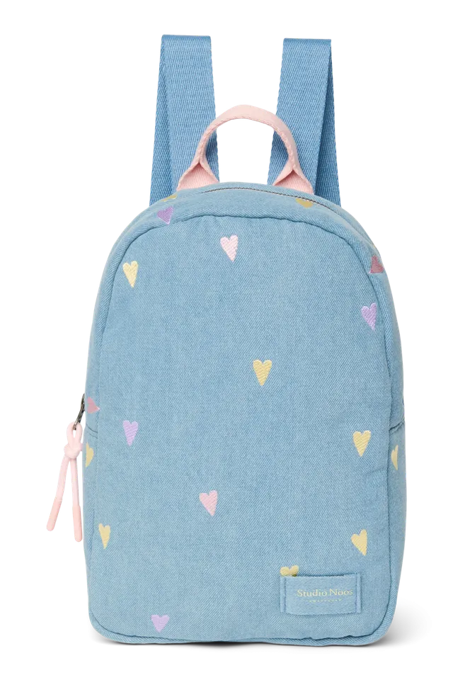 Studio Noos Denim Mini Rucksack Light Blue Hearts Kinder