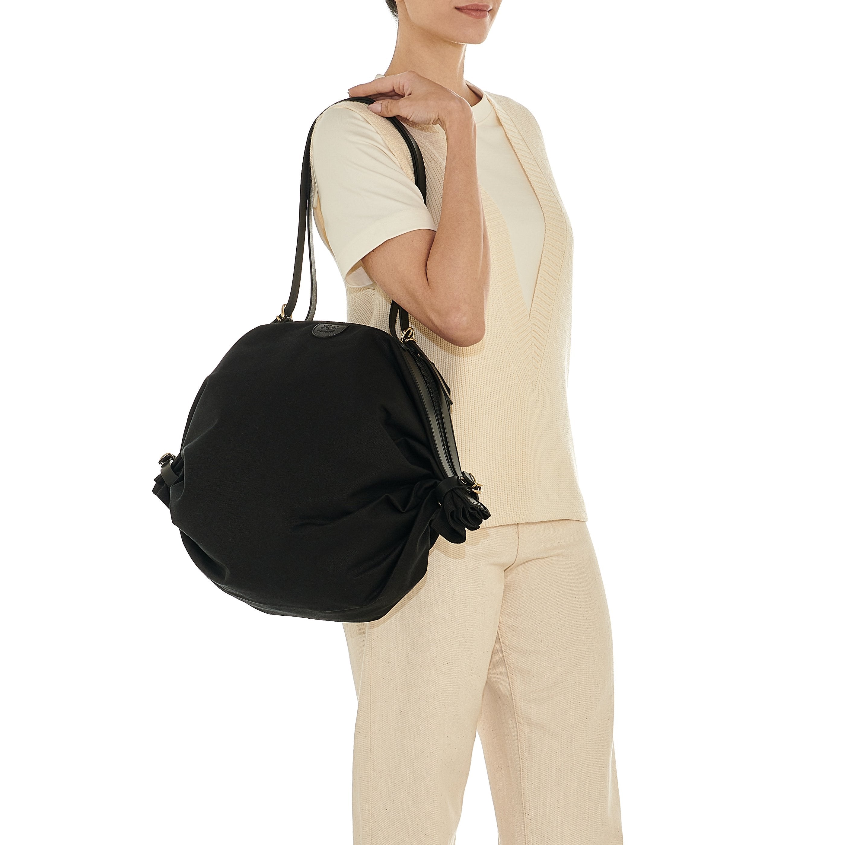 Il Bisonte Caramella Schultertasche Schwarz Vollleder-Trim