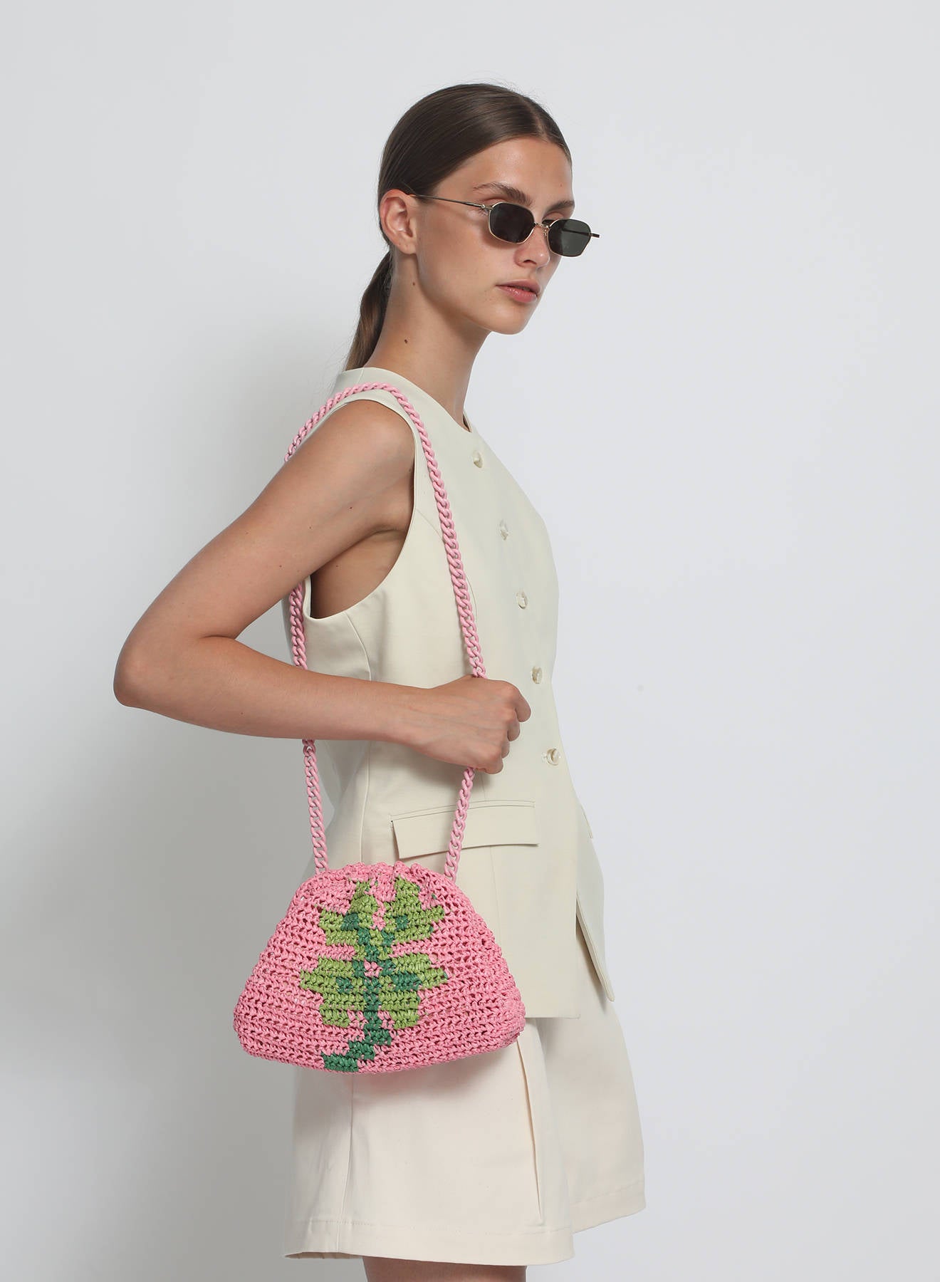 Maria la Rosa Clover Mini Bag Crochet Clutch Natural Kleeblatt