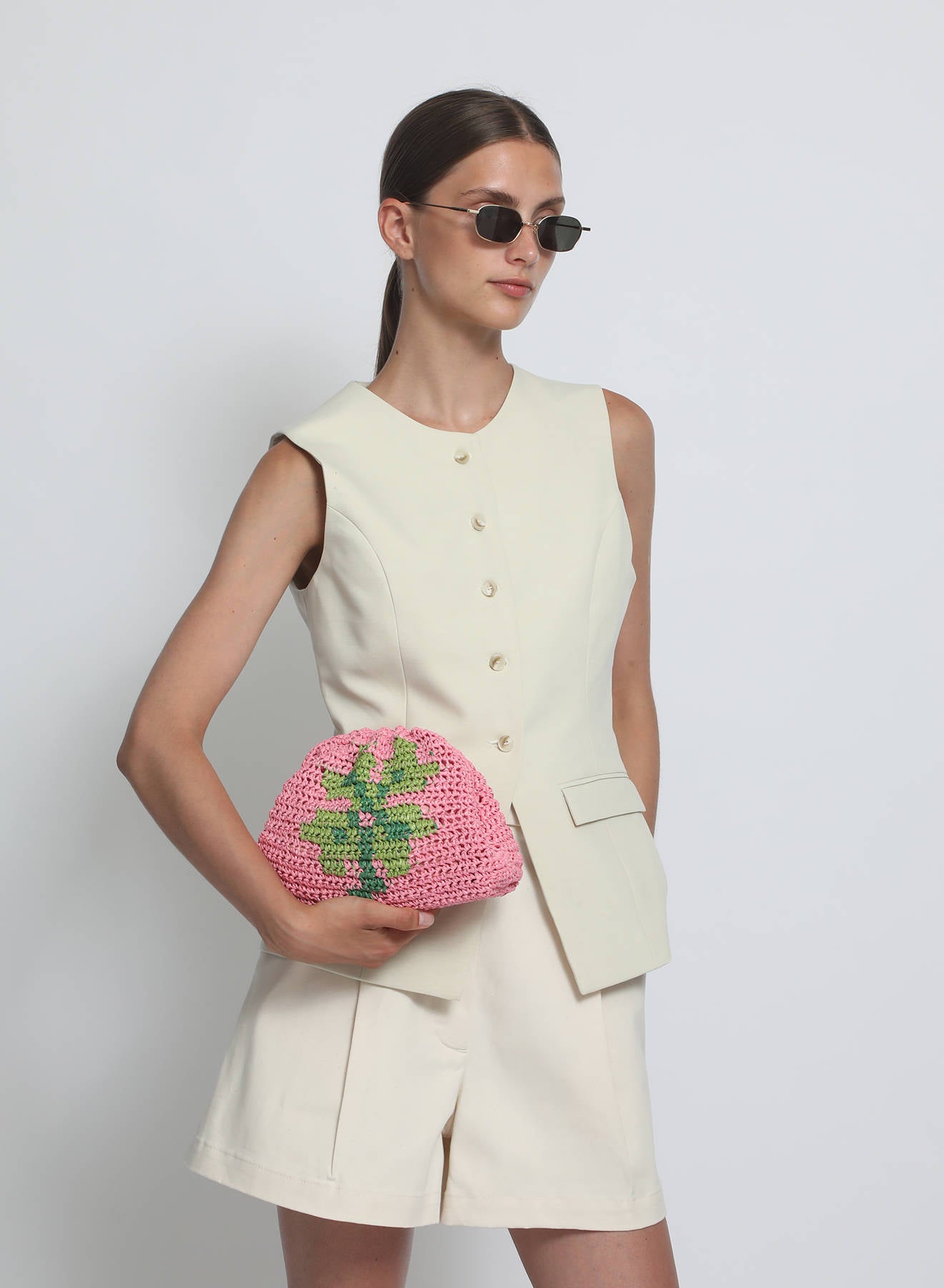 Maria la Rosa Clover Mini Bag Crochet Clutch Natural Kleeblatt