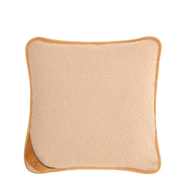 Il Bisonte Home Kissen Wolle beige Lederdetails