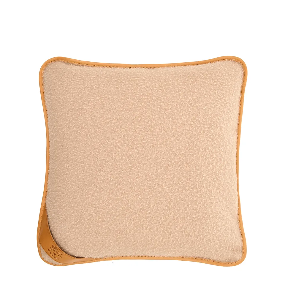 Il Bisonte Home Kissen Wolle beige Lederdetails