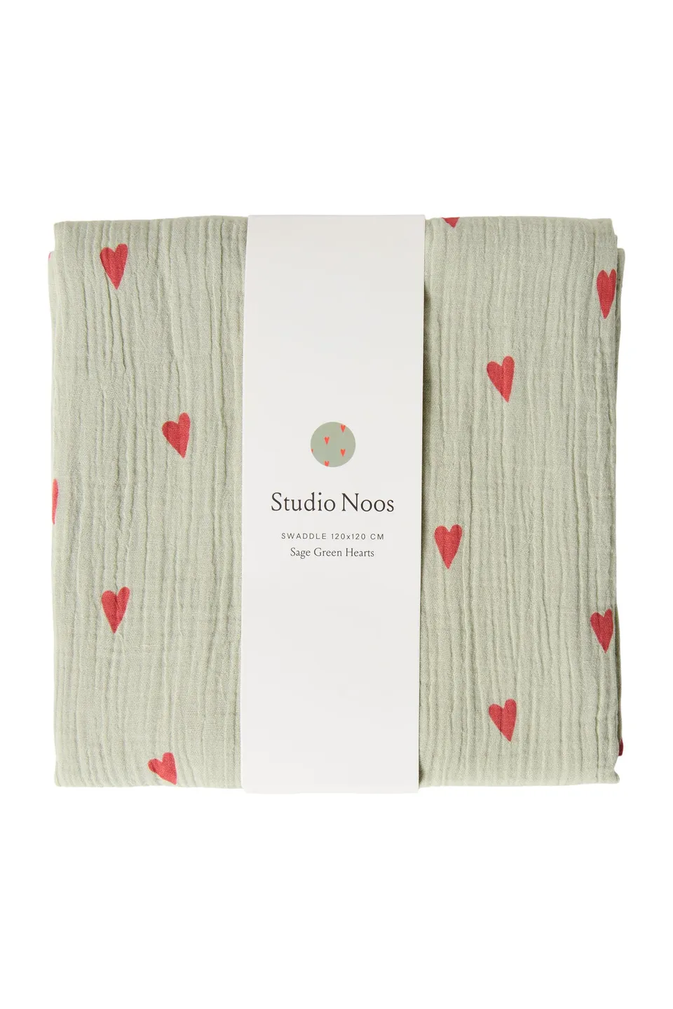Studio Noos Mulltuch Large Green Hearts Musselin