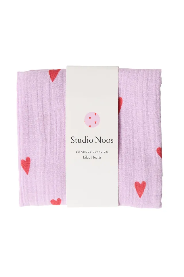 Studio Noos Swaddle Mulltuch Medium Purple Hearts