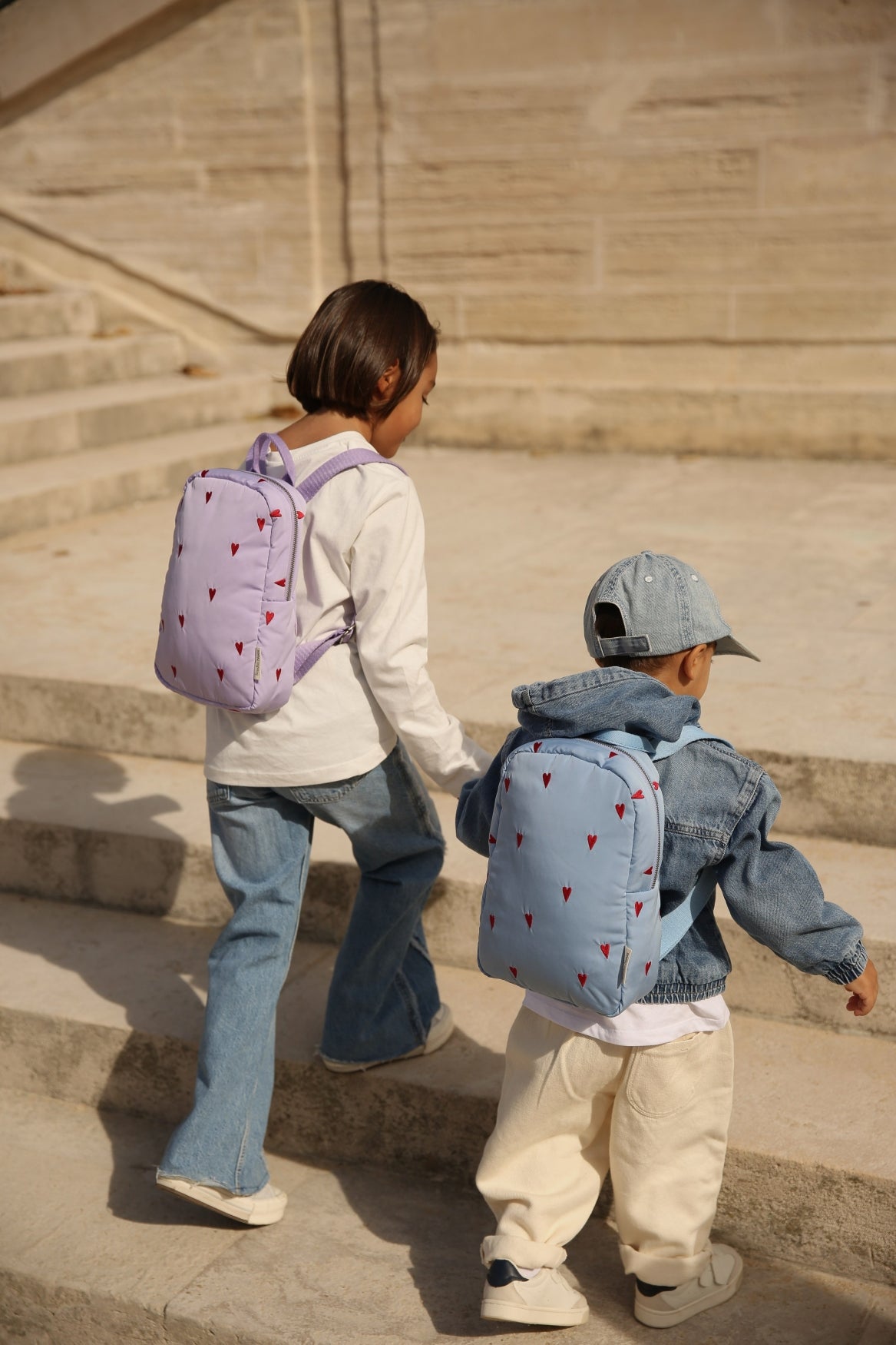 Studio Noos Puffy Mini Backpack Rucksack Light Blue Hearts