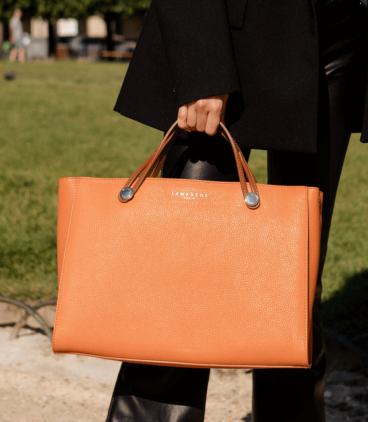 Lamarthe Fidèle Handtasche Orange Vollleder 36x25x14