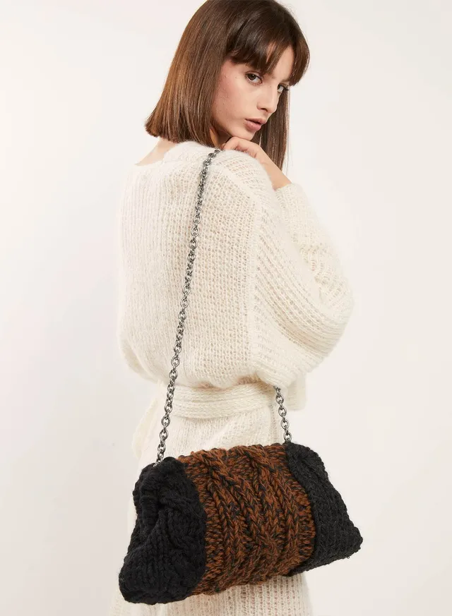 Maria la Rosa Dado Tricot Bag Tasche Grau Wolle