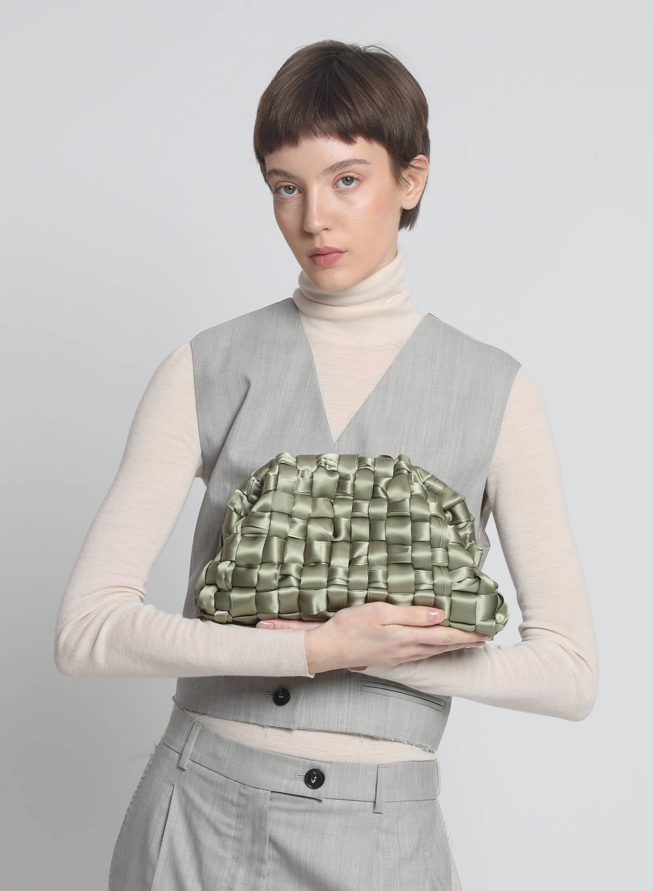 Maria la Rosa Satin Game Bag Clutch Pale Pink Satin