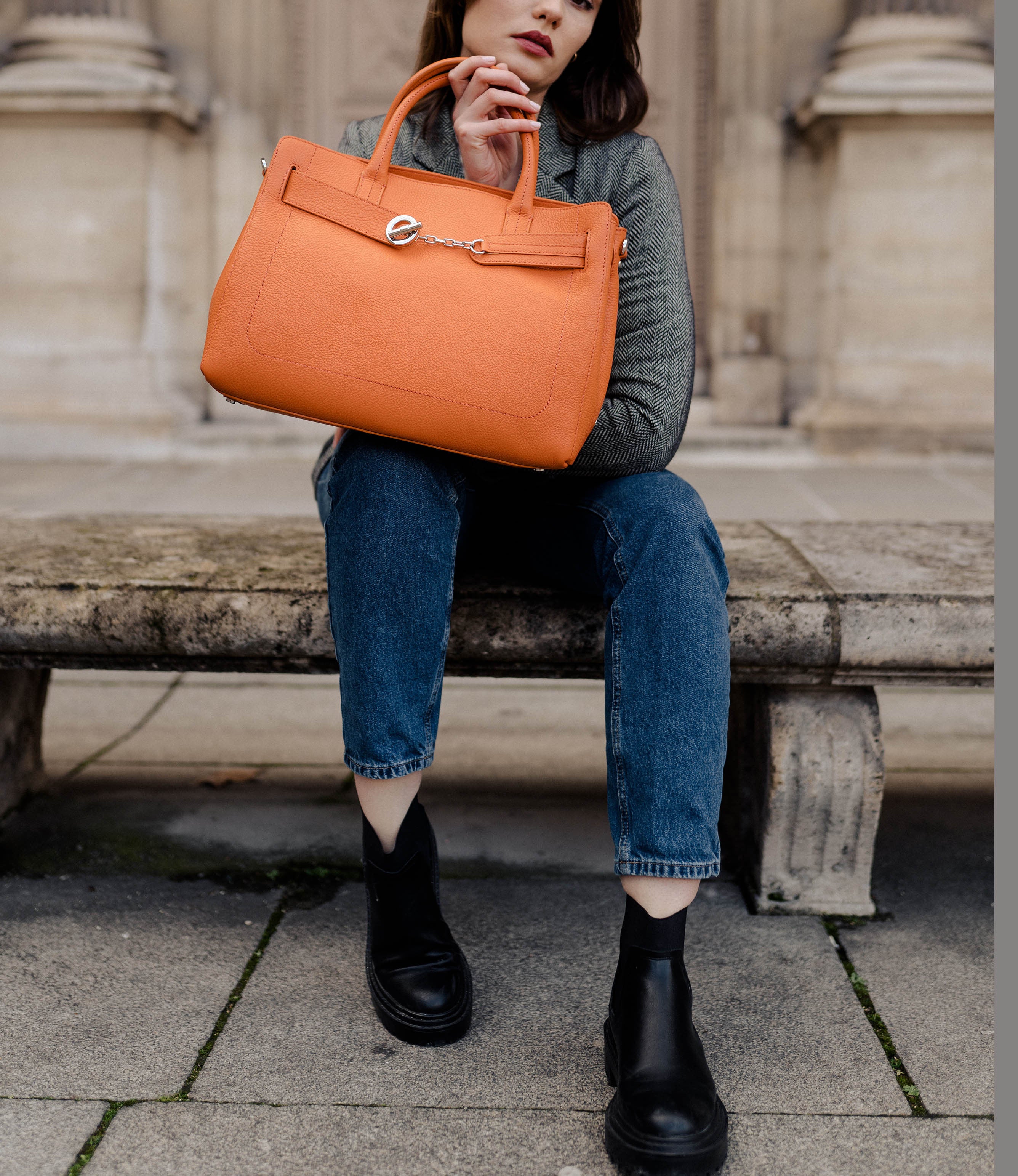 Lamarthe Paris Handtasche Orange Vollleder
