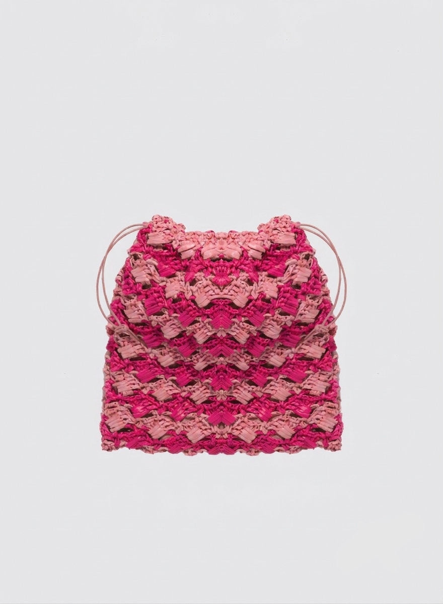 Maria la Rosa Crochet Lace Pouch Beutel Natural Häkel-Rafia