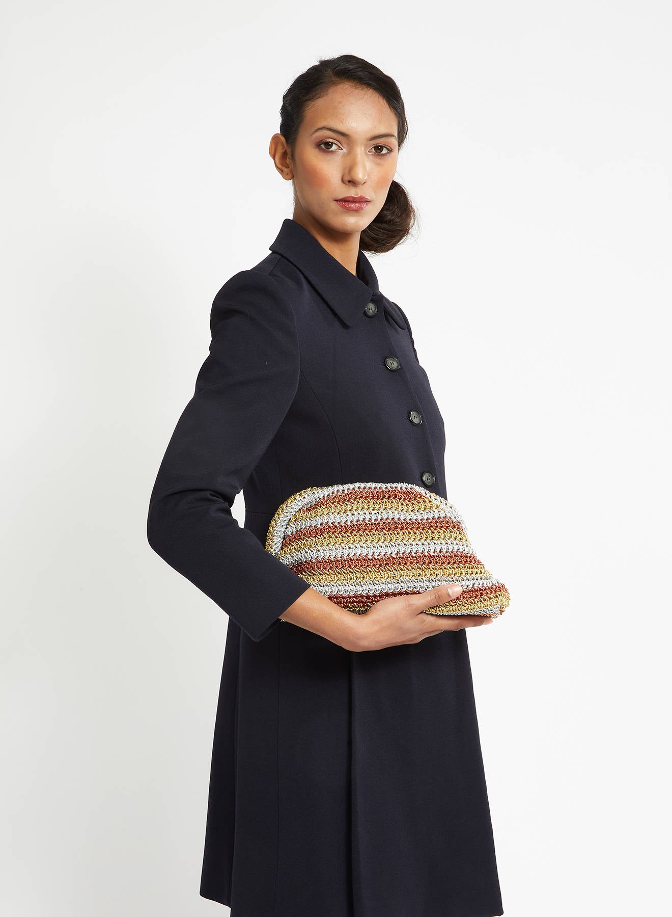 Maria la Rosa Game Stripe Metallic Clutch Rust