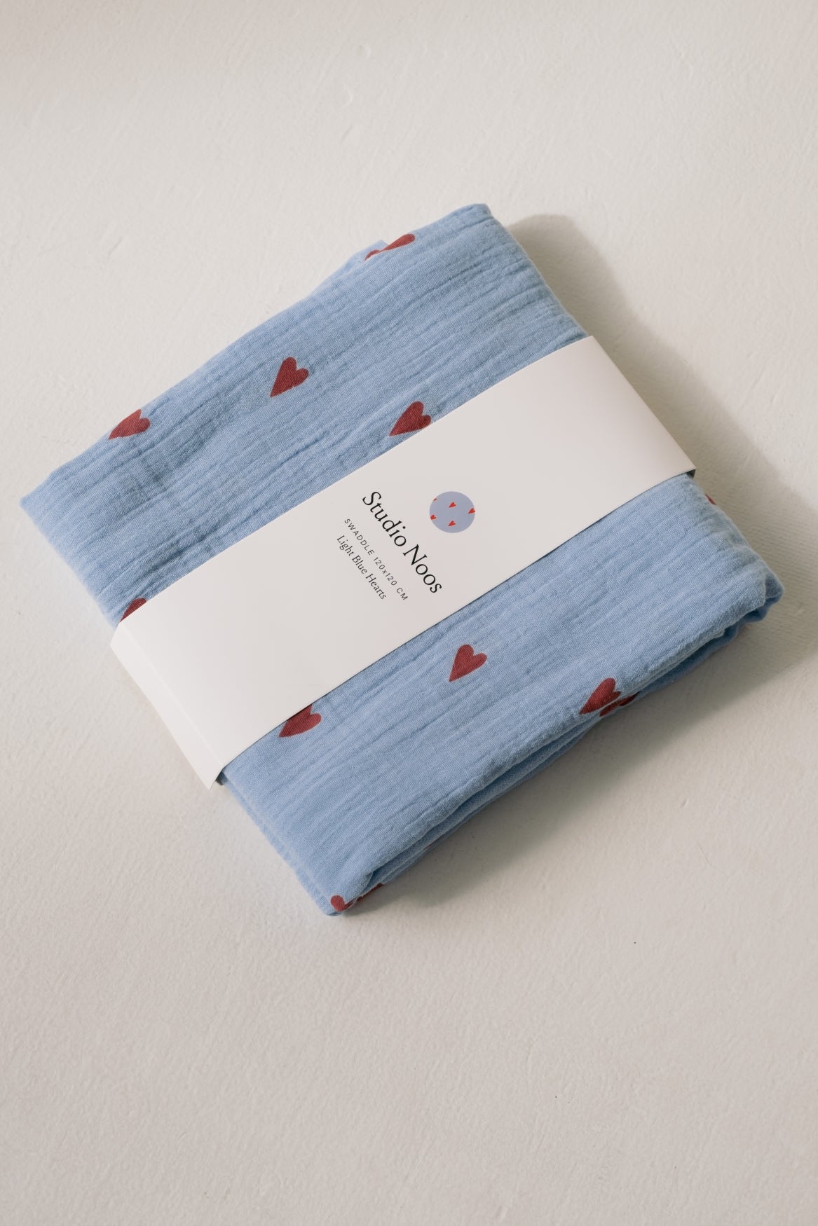 Studio Noos Swaddle Print Medium Mulltuch Light Blue Hearts