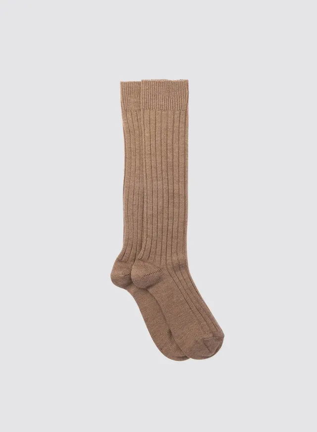 Maria la Rosa College Kniestrümpfe Camel Merinowolle