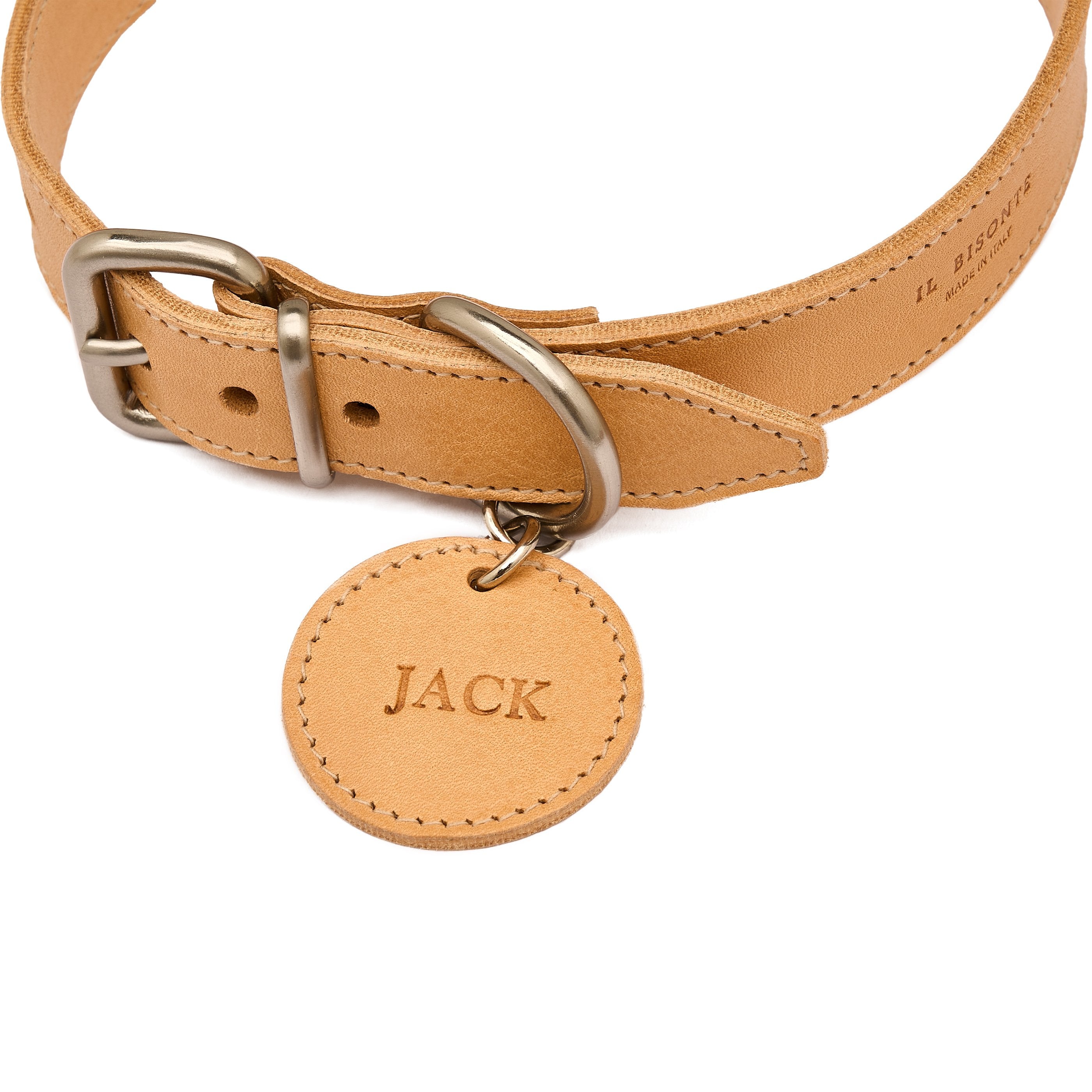 Il Bisonte Pet Halsband Hund Natur Rindsleder M