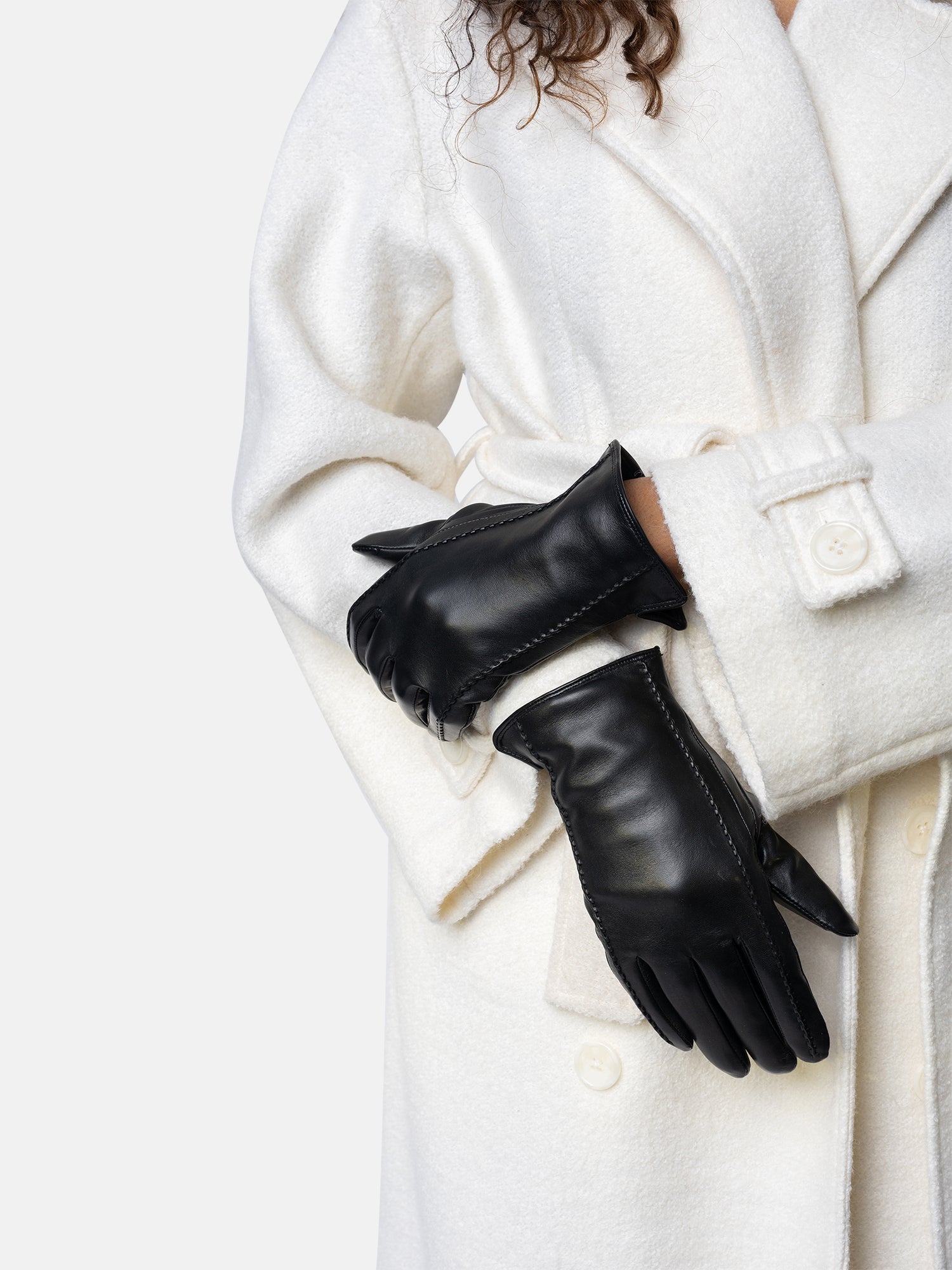 RE:DESIGNED Kira Lederhandschuhe Schwarz Fleece