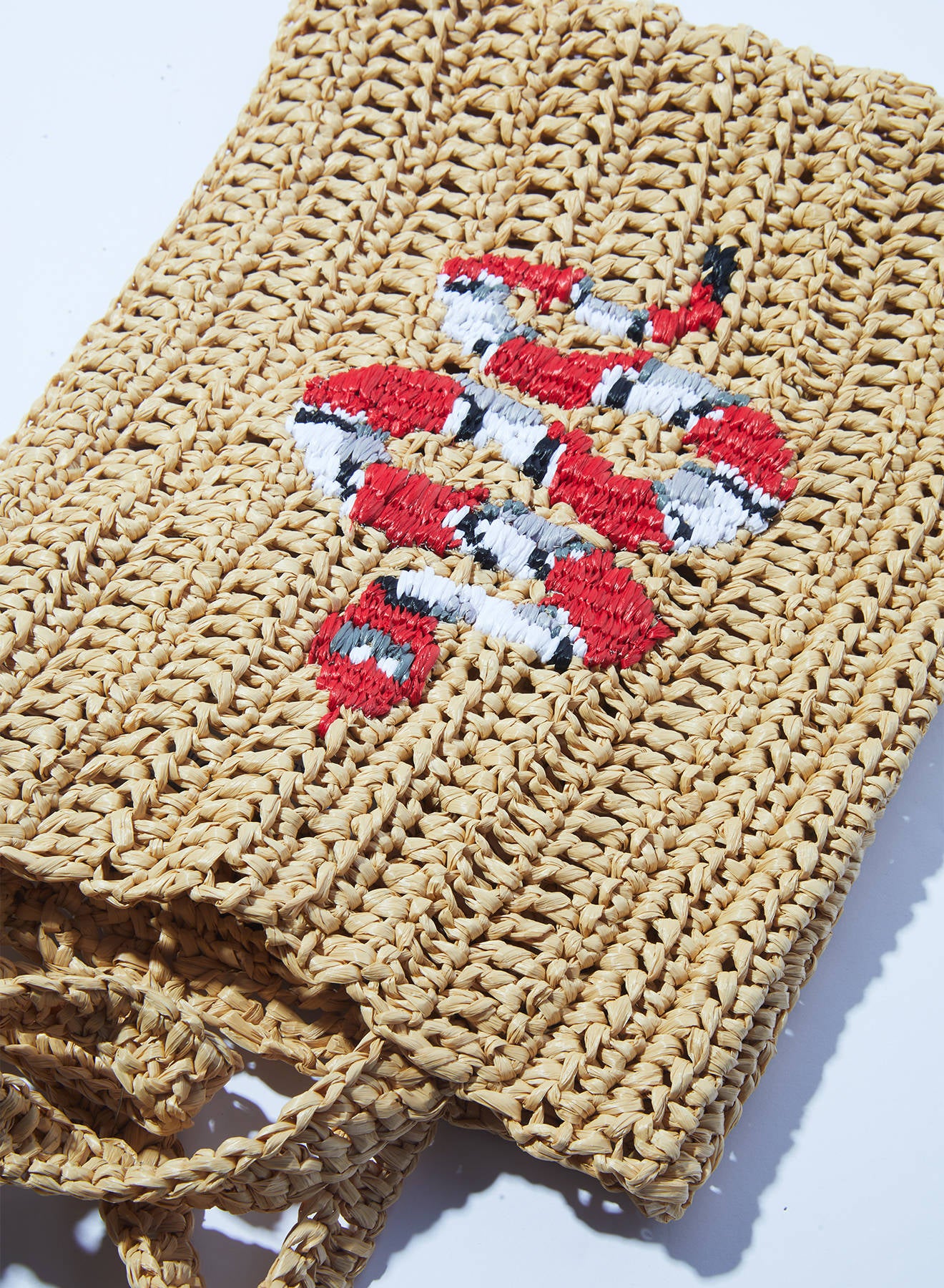 Maria la Rosa Snake Crochet Tote Natur Raffia