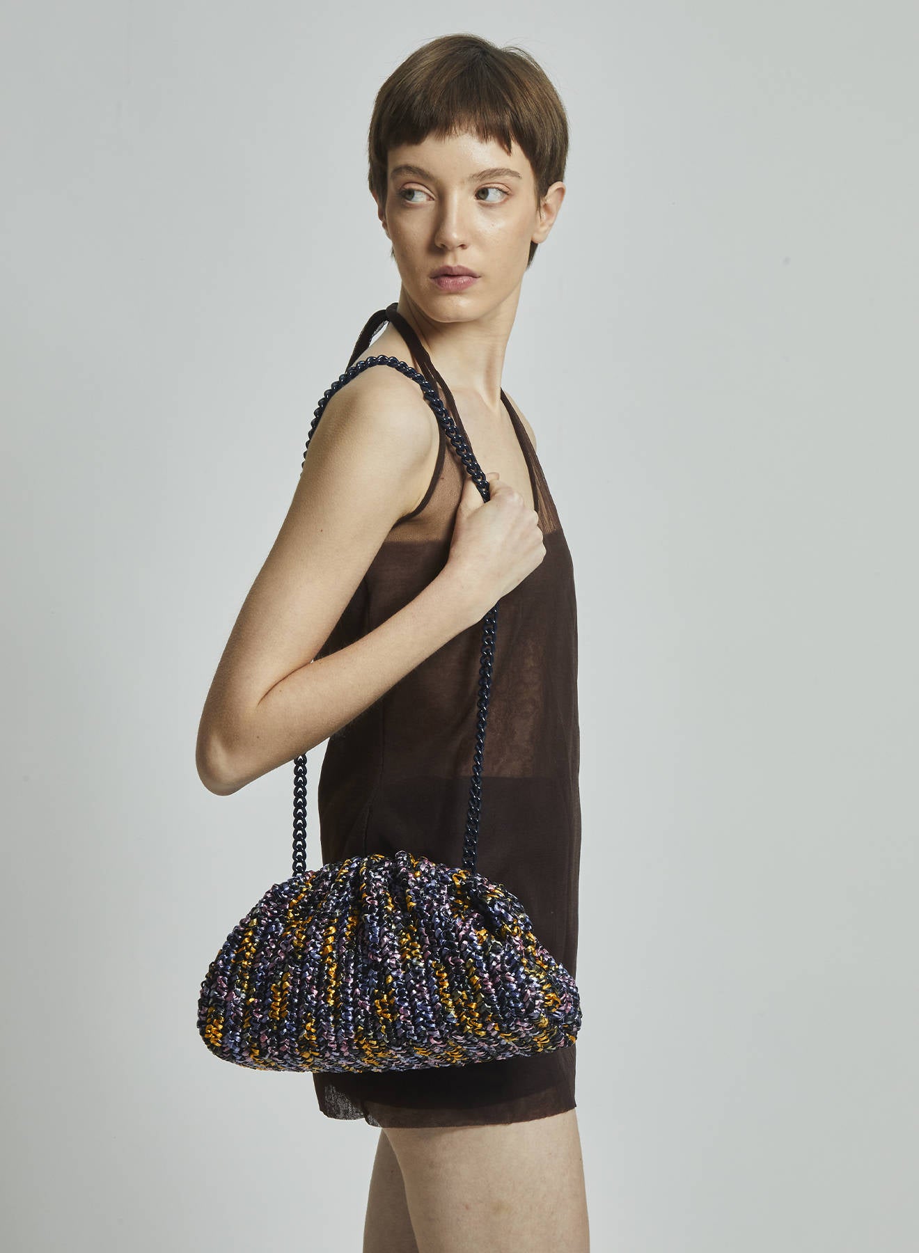 Maria la Rosa Earth Crochet Clutch Blau Raffia