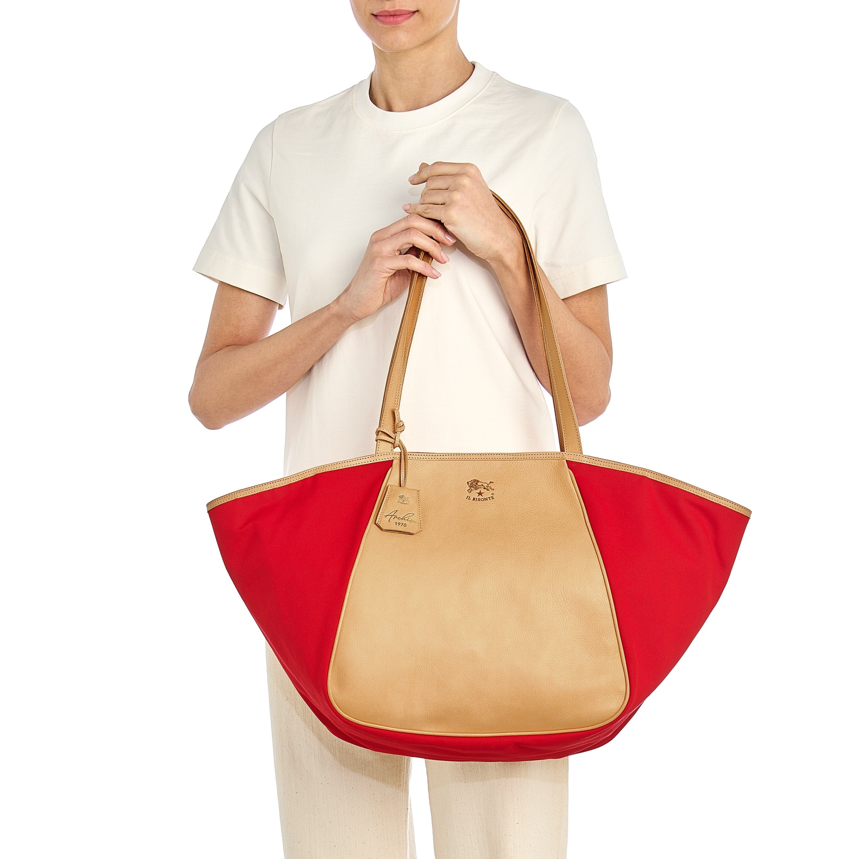 Il Bisonte Archive 1970 Shopper Rot Natur Stoff