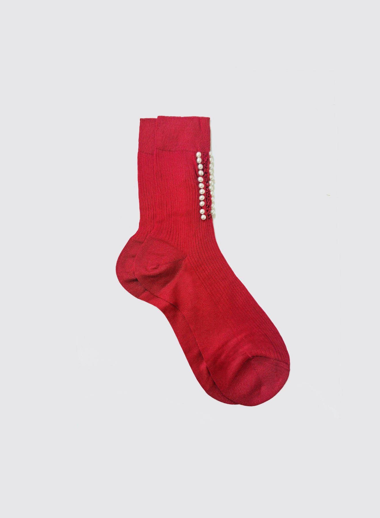 Maria la Rosa Croix Socken Ecru Seide Perlen