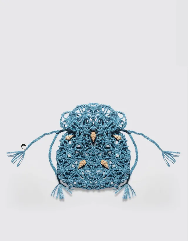 Maria la Rosa Raphia Trap Shell Beutel Natural Häkel