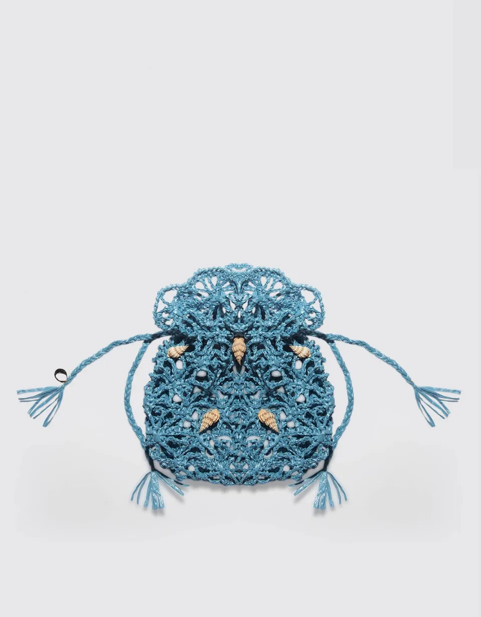 Maria la Rosa Raphia Trap Shell Beutel Natural Häkel