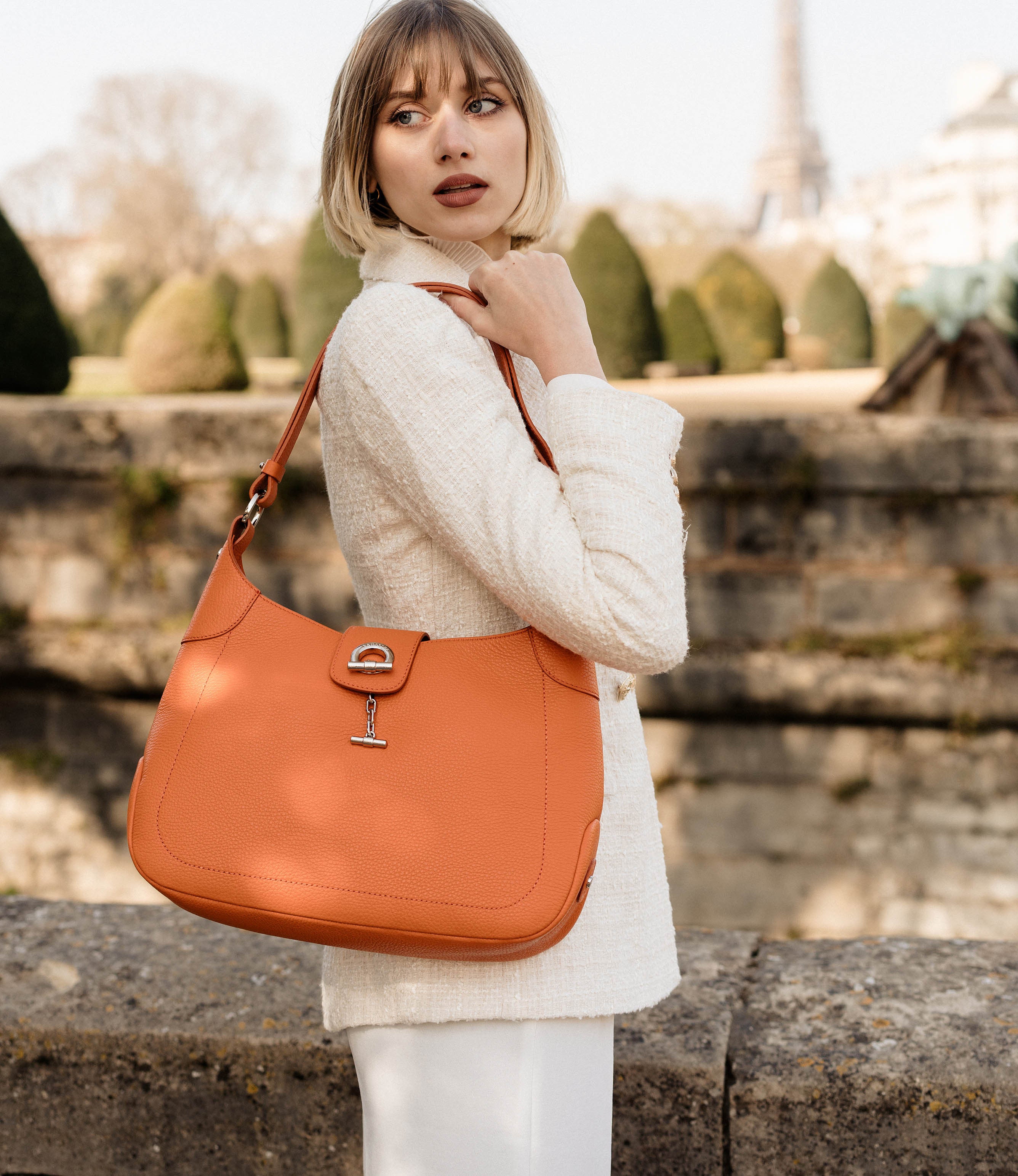Lamarthe Paris Umhängetasche Orange Vollleder
