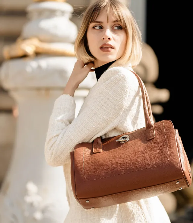 Lamarthe Paris Schultertasche Cognacbraun Vollleder