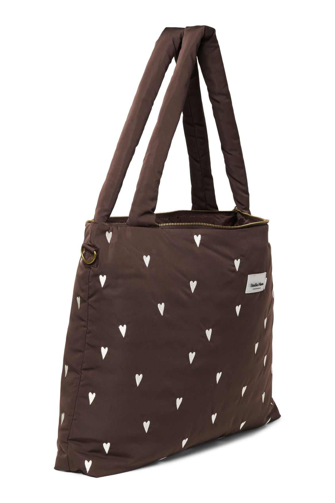 Studio Noos Puffy Wickeltasche Brown Hearts wasserabweisend