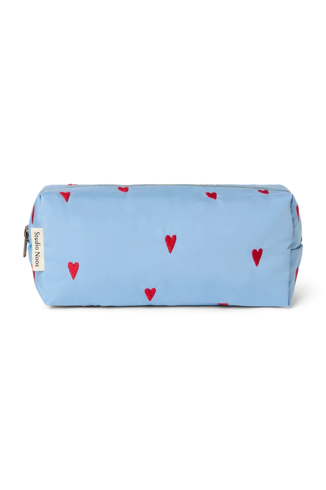 Studio Noos Puffy Pouch Tasche Light Blue Hearts Herzstick