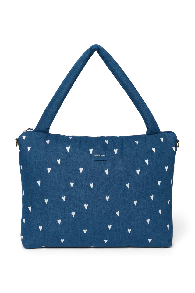 Studio Noos Denim Diaper Bag Wickeltasche Dark Blue Hearts Denim