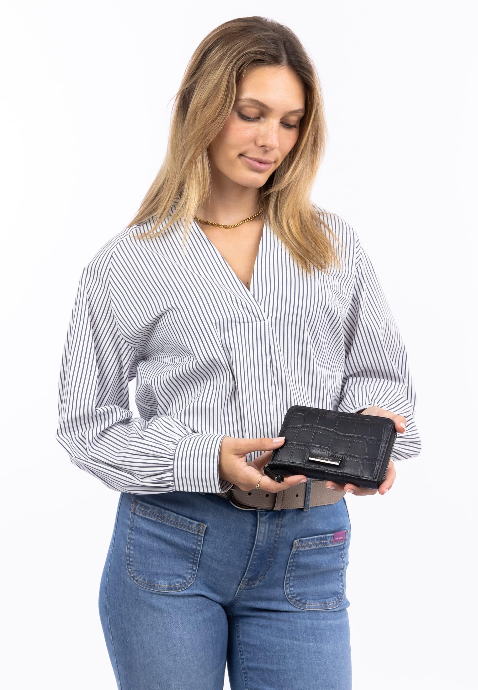 SURI FREY SFY Hadley Zip Around Wallet Geldbörse Black Kroko