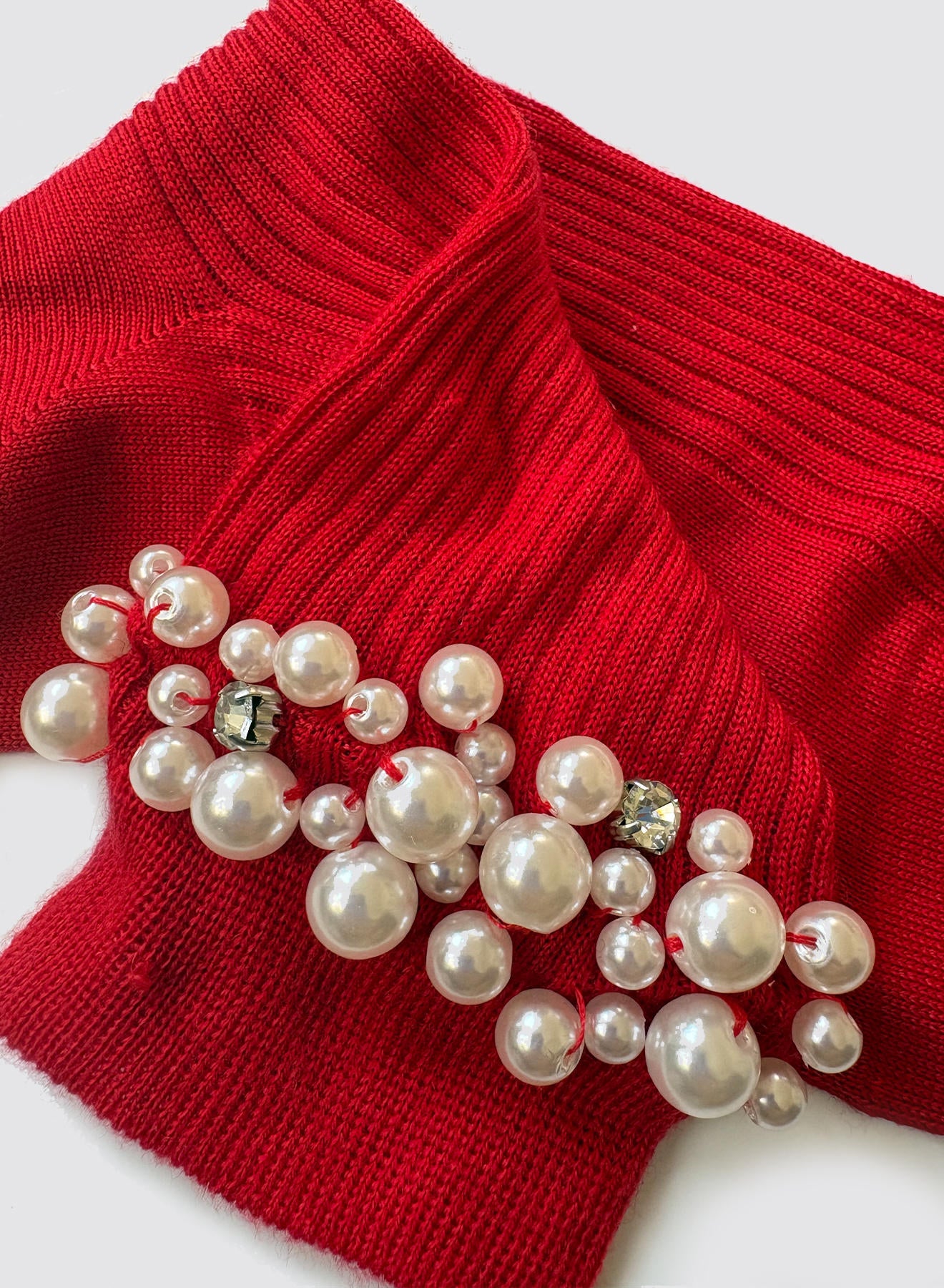 Maria la Rosa English Pearls Socken Rot Kaschmir