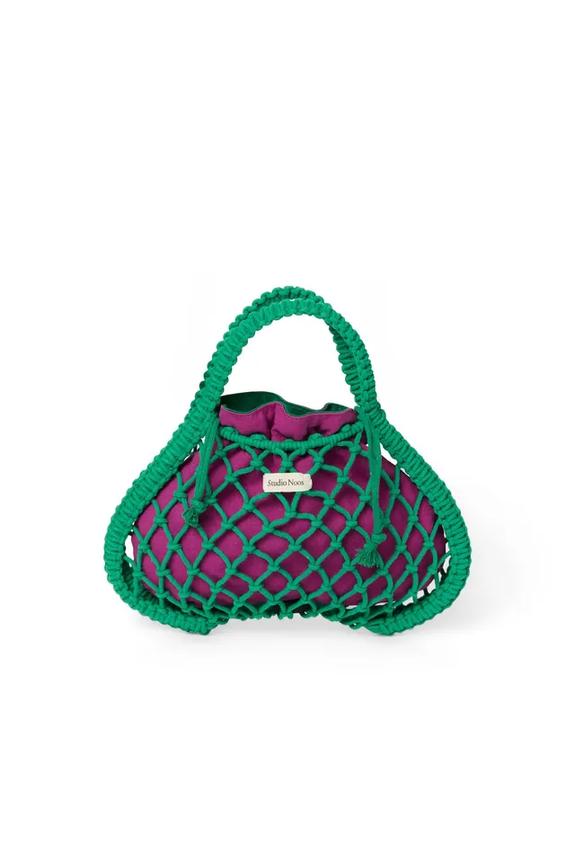 Studio Noos Makramee Mini Handtasche Grün Wende-Inlay