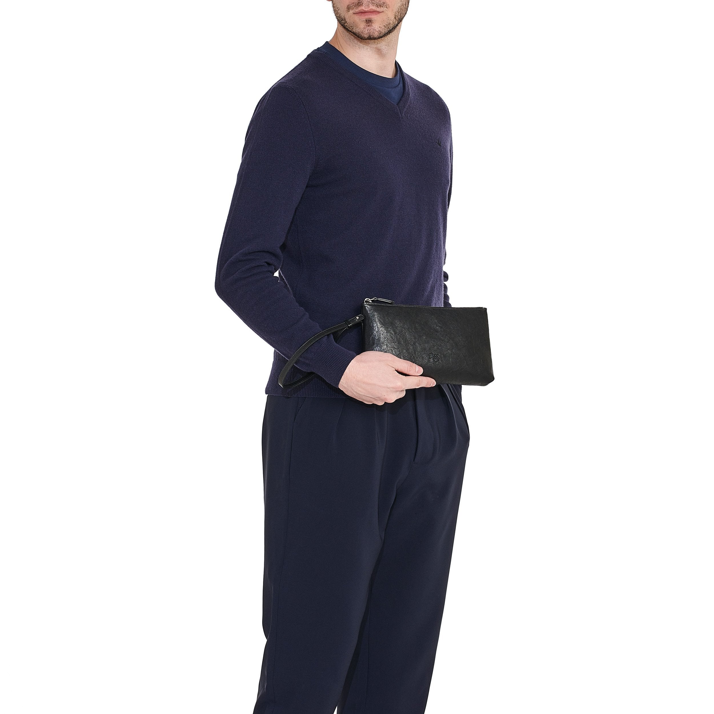 Il Bisonte Oriuolo Clutch Herren Schwarz Vollleder