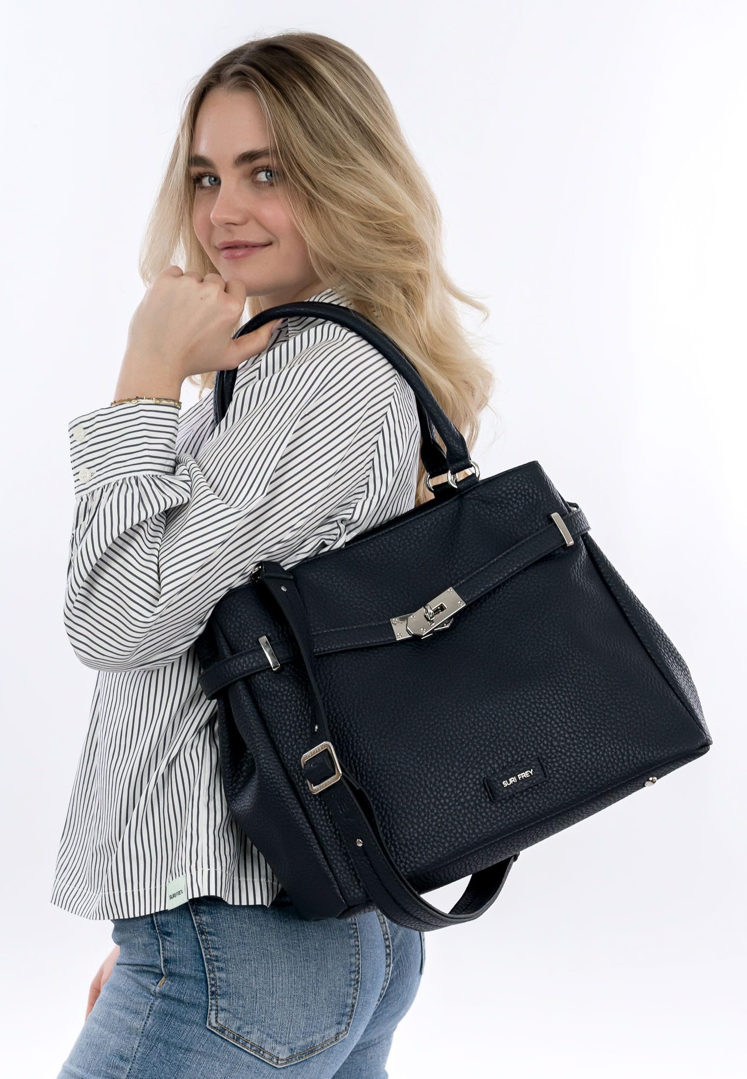 SURI FREY Leony Cityshopper M Handtasche Blau genarbt