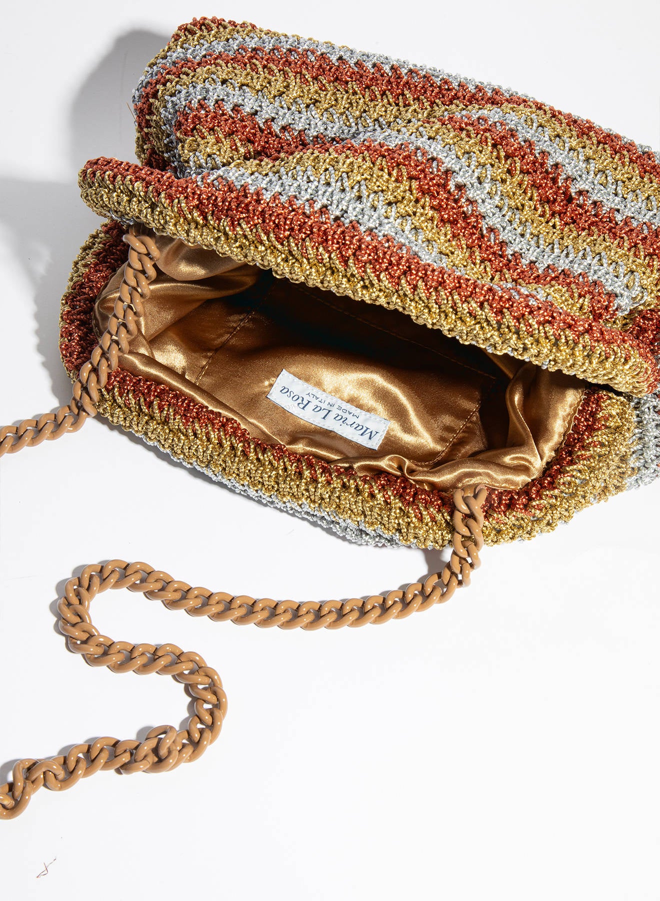 Maria la Rosa Game Stripe Metallic Clutch Rust