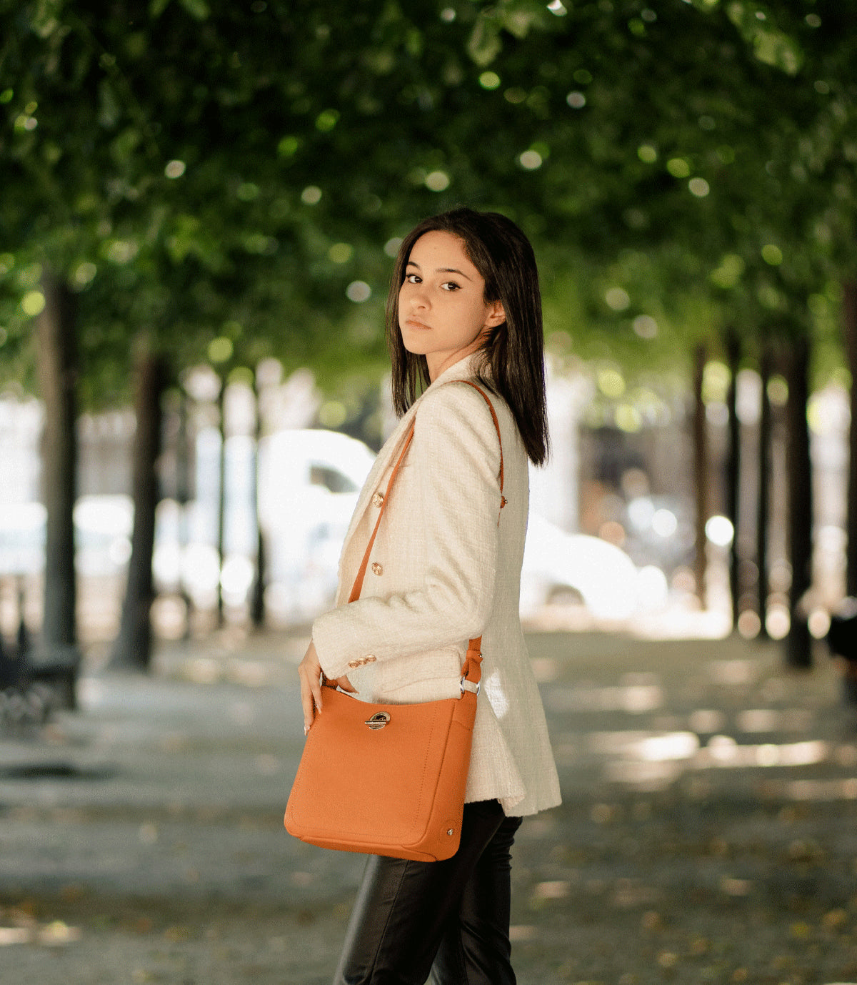 Lamarthe Paris Umhängetasche Orange Vollleder