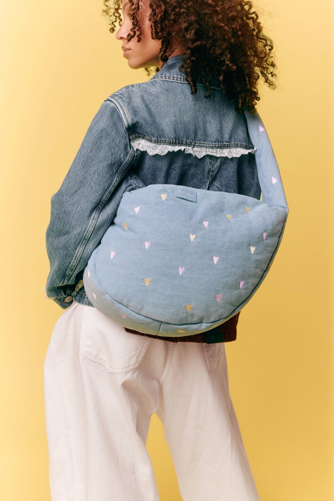 Studio Noos Denim Cross Body Bag Umhängetasche Light Blue Hearts