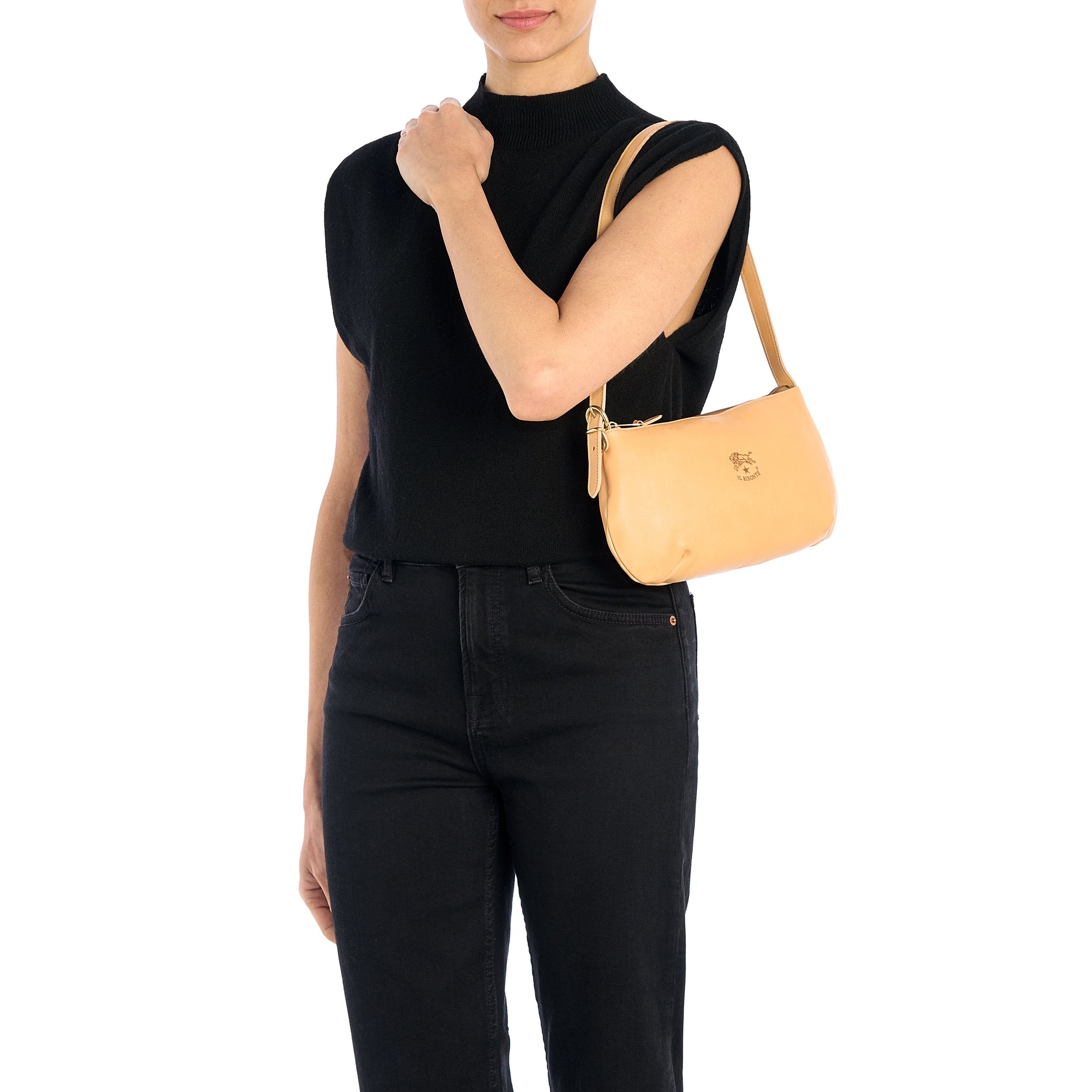 Il Bisonte Schultertasche Damen Vollleder natur kompakt
