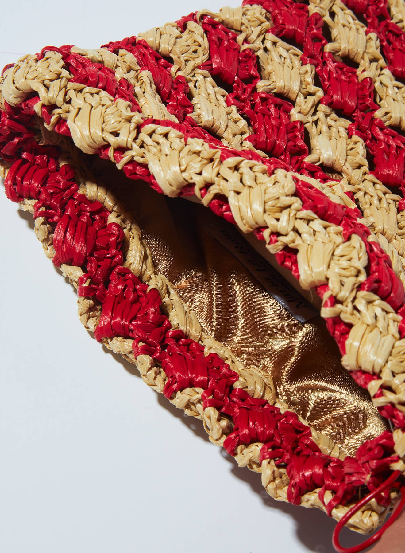 Maria la Rosa Crochet Lace Pouch Beutel Natural Häkel-Rafia
