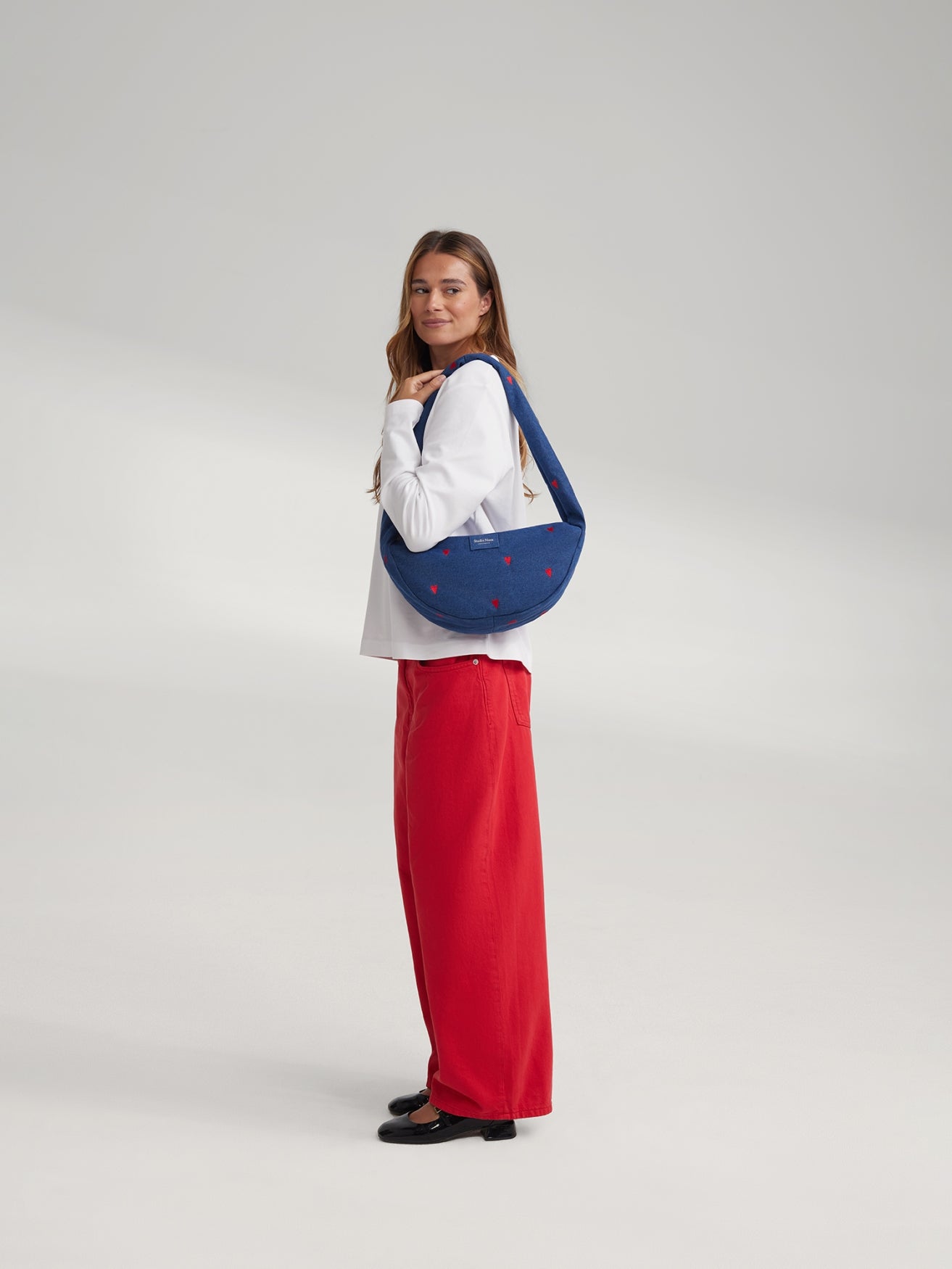 Studio Noos Denim Mini Umhängetasche Dark Blue Herzen Denim