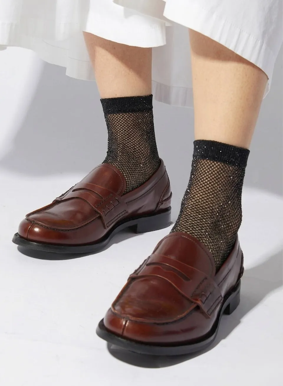 Maria la Rosa Net Laminated Socken Black Netz-Glanz