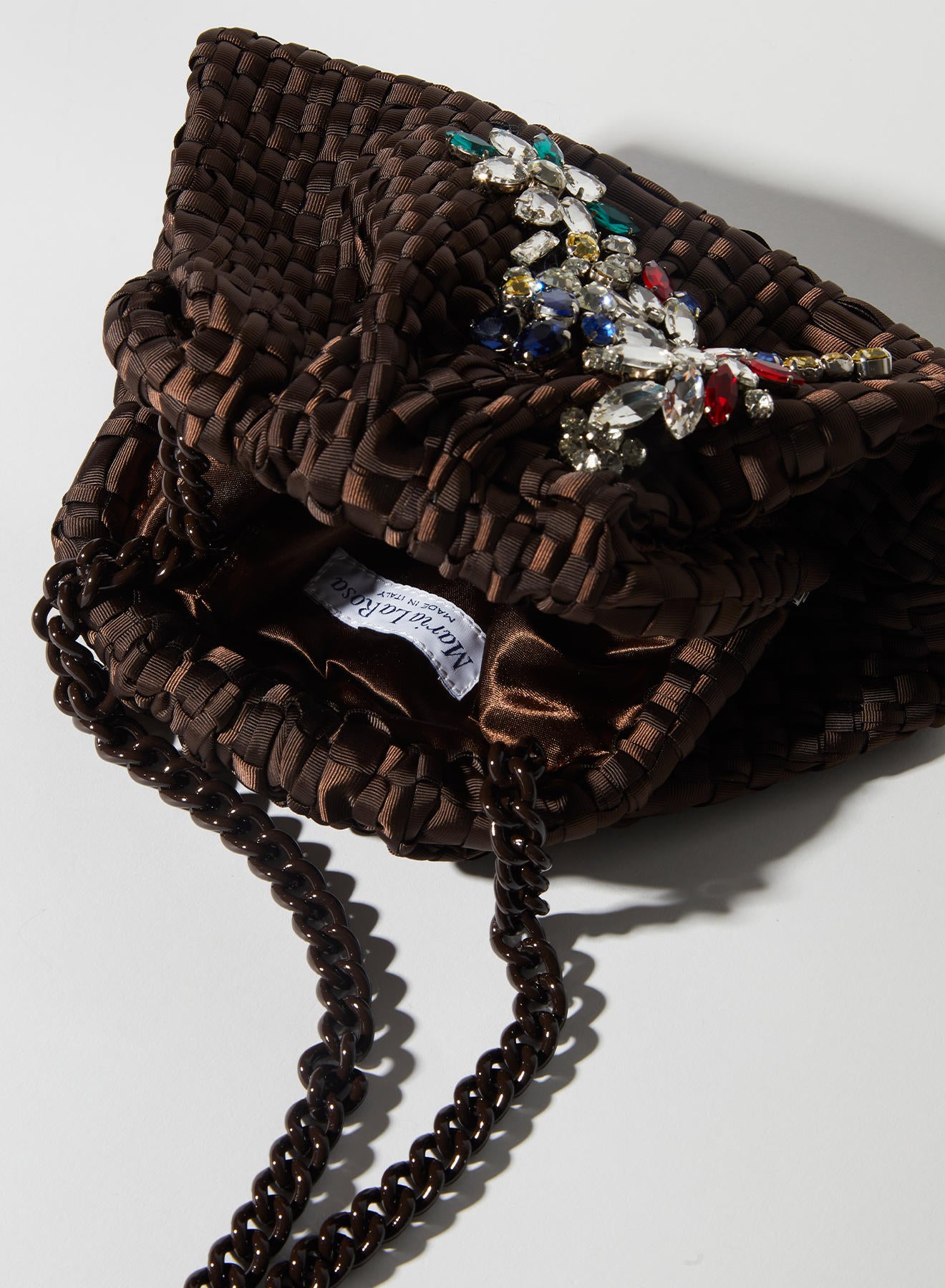 Maria la Rosa Crystal Mini Bag Clutch Natural Stein