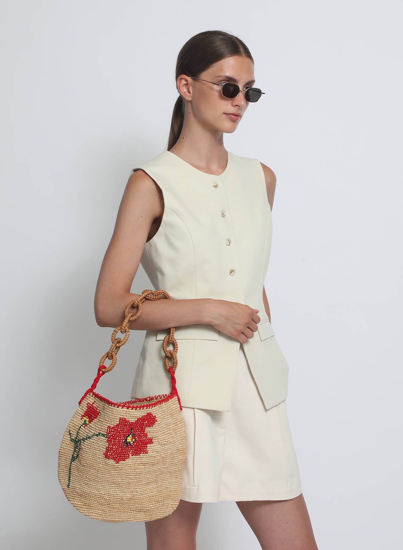 Maria la Rosa Poppyelle Tote Natural Blumen-Stickerei