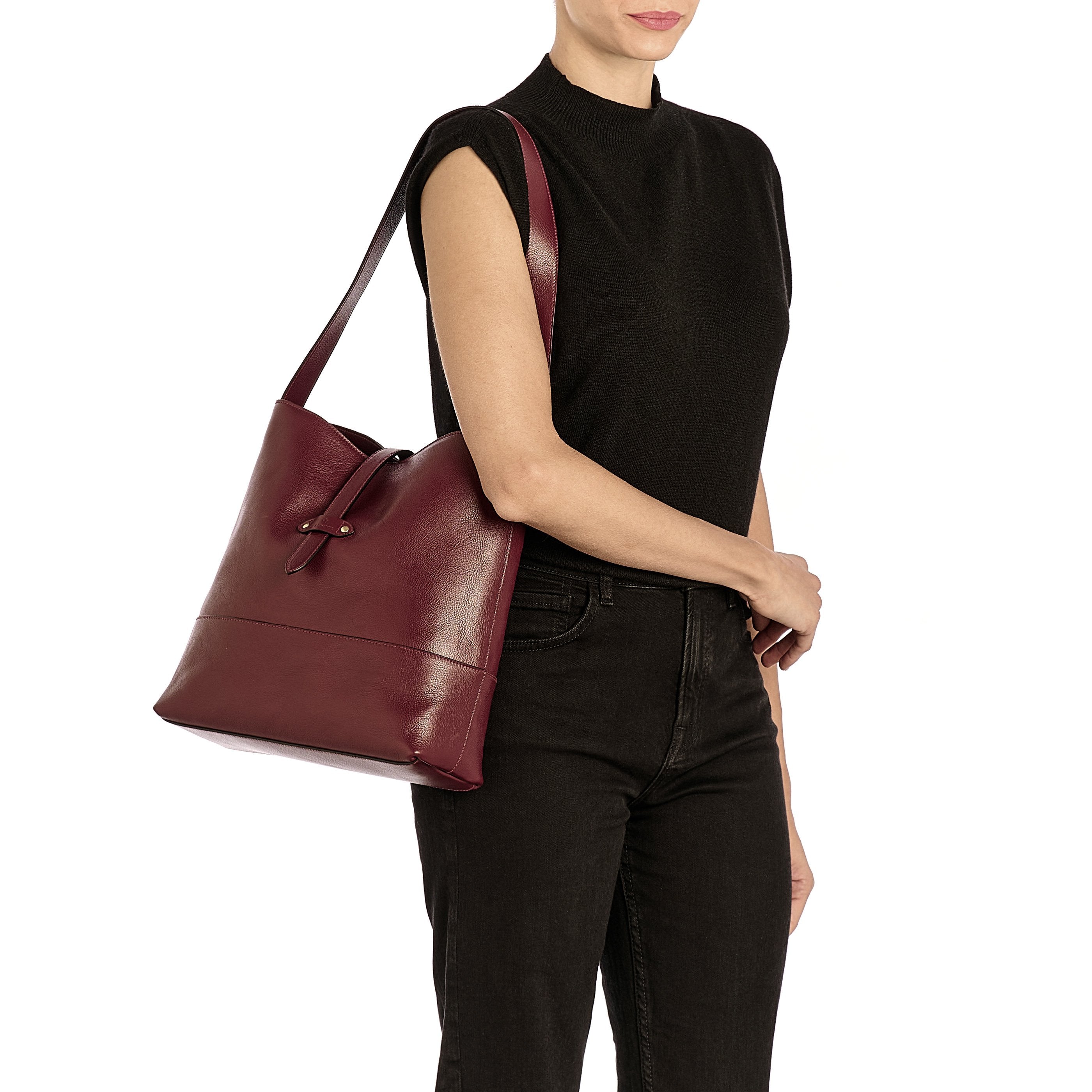 Il Bisonte Archivio Schultertasche Leder amarena Damen