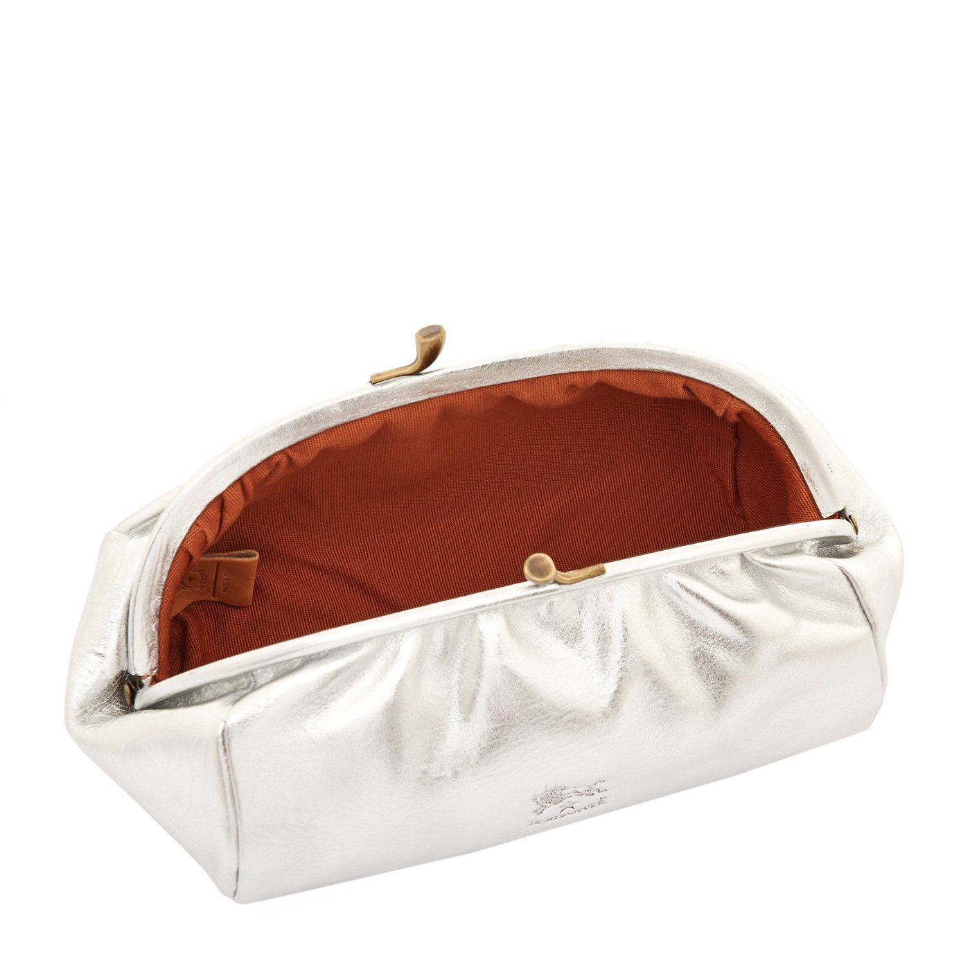 Il Bisonte Beauty Case Kosmetiktasche Silber Leder