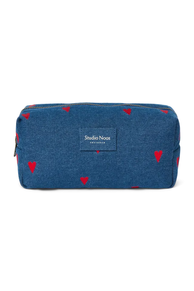 Studio Noos Denim Pouch Täschchen Dark Blue Red Hearts gepolstert